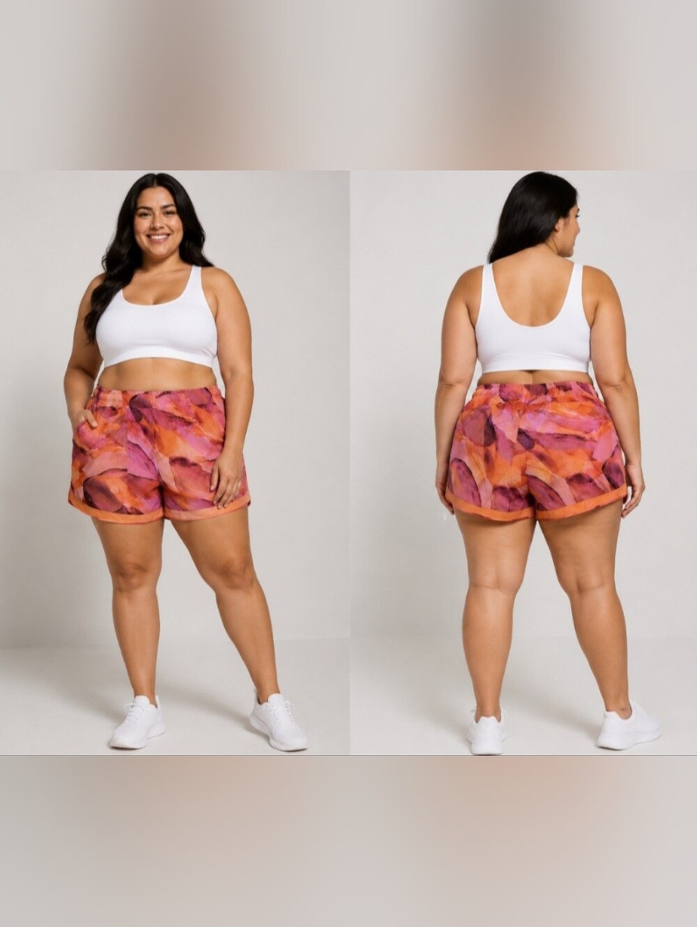 Athleta Sz 3X Printed Mesh Racer Run Shorts 4" NWT Orange & Pink Womens - Picture 14 of 15